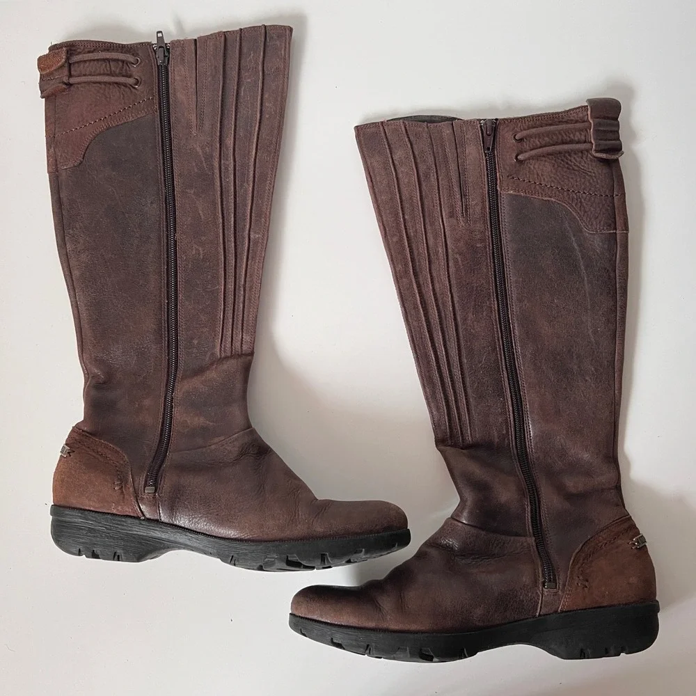 Merrell Vera Peak Knee High Boots Size 9 Brown Leather Tall Zip‎ Gorpcore Chunky